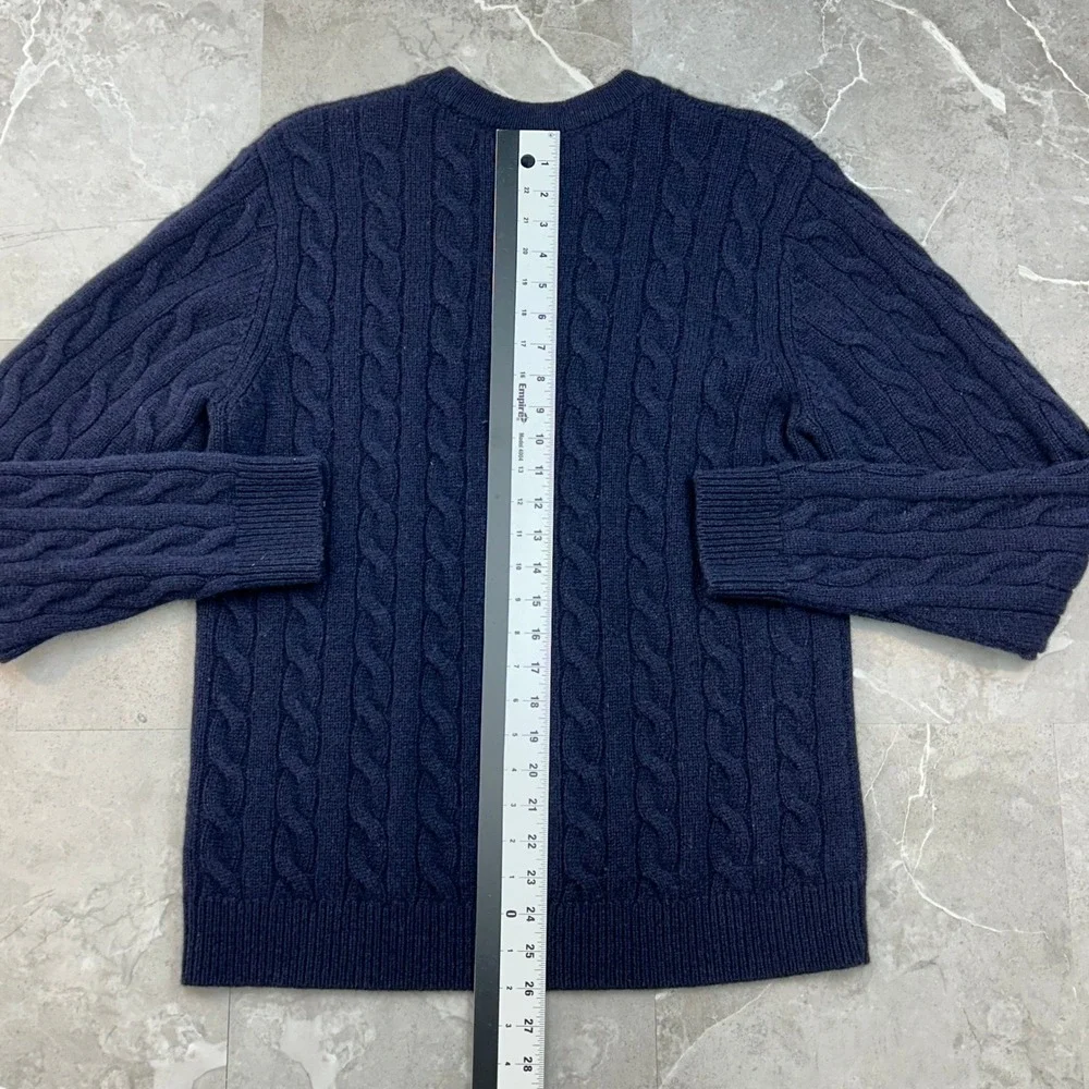 Carhartt WIP Cable Knit Fisherman Sweater Men Medium Wool Pullover Crewneck Navy
